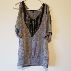 Silver cold shoulder top w/embellishments
